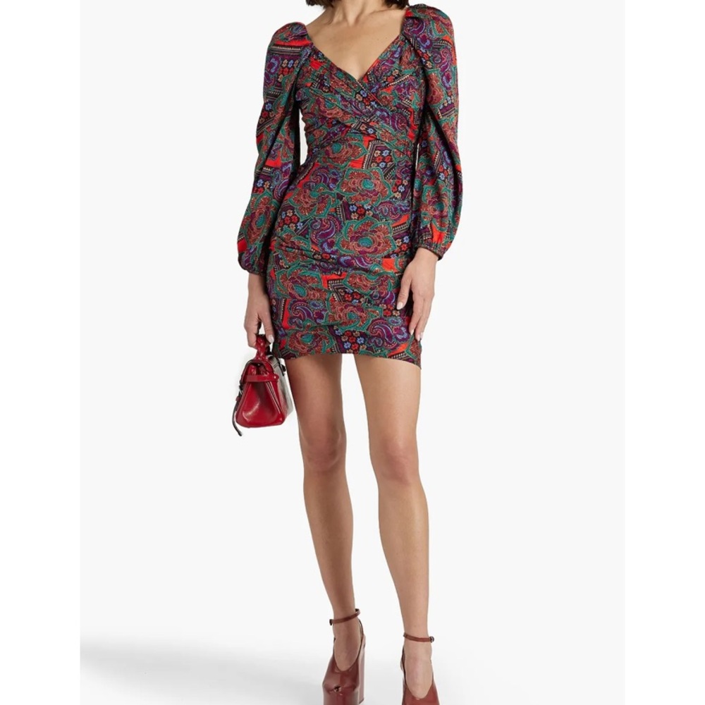NWT Veronica Beard Bellino printed silk-blend jacquard mini dress in Flame Red 0